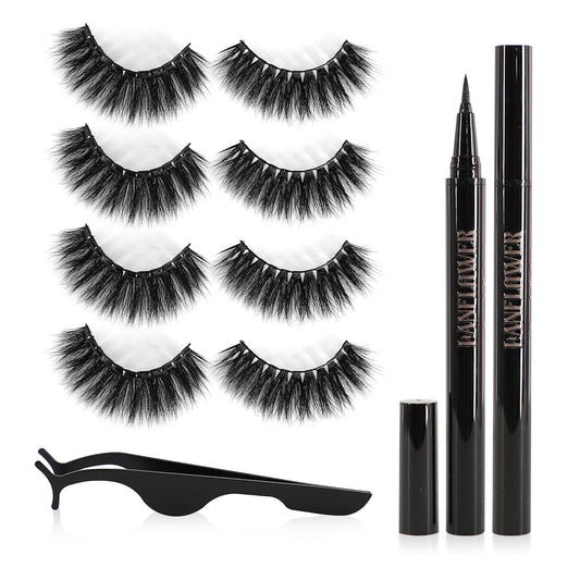 Faux Mink Lashes with Eyeliner, Replacement of Magnetic Eyeliner and Lashes, Waterproof Self-Adhesive Eyeliner
