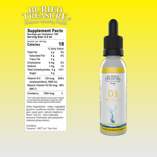 Buried Treasure Liquid D3 with K2 and MCT - 2oz 120 Servings, Daily Liquid D3 Supplement