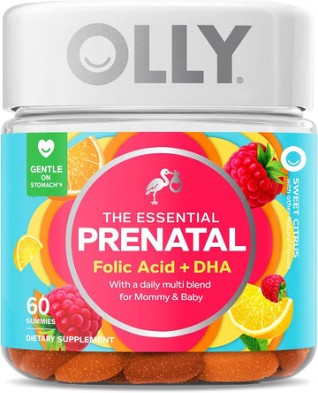 Olly The Essential Prenatal Gummy Multivitamin, 30 Day Supply ( Gummies), Sweet, Folic Acid, Vitamin D, Omega 3 DHA, Che