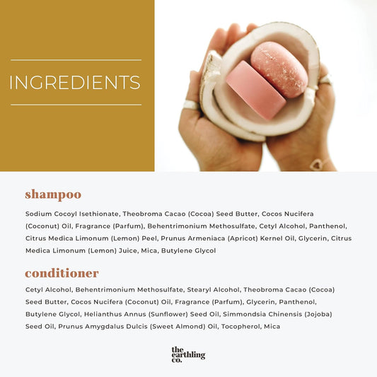 The Earthling Co. Bar Shampoo and Conditioner for Hair - Plant-Based Conditioner and Shampoo Bars for Hair of All Types - Citrus Sun Scent - No Parabens, Sulfates, Silicones and Plastic Packaging