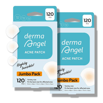 DERMA ANGEL Acne Patches for Face Ultra Invisible Pimple Patches for Face Hydrocolloid Patches Zit Patches Acne Stickers Exposed Skin Care Acne Treatment - Day and Night Use 240 pieces 3 Sizes