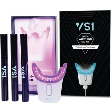 VS1 Teeth Whitening All in One Kit - No Sensitivity - Includes 3 Teeth Whitening Pens 36% Carbamide Peroxide and Our Safe 32x Blue/Red LED Light Mouthpiece Whitens Teeth in Just 10 Minutes