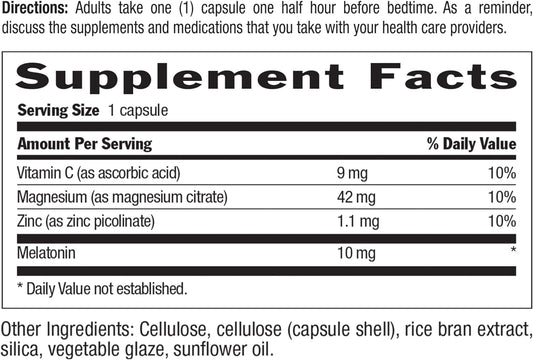 Country Life Melatonin 10Mg Magnesium, Zinc, & Vitamin C, Once Daily,