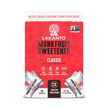 Lakanto Classic Monk Fruit Sweetener Packets - White Sugar Replacement, Zero Net Carbs, Zero Glycemic, Zero Calorie, Swe
