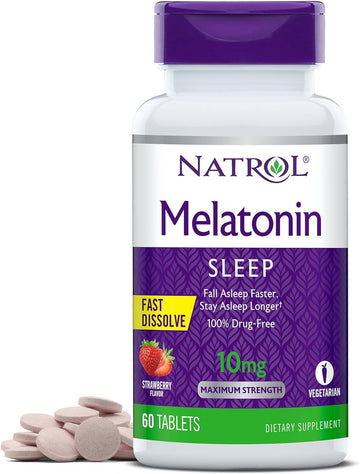 Natrol Melatonin 10mg, Strawberry-Flavored Dietary Supplemen