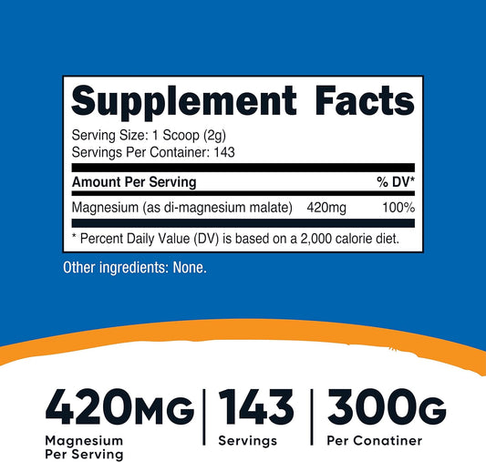 Nutricost Magnesium Malate Powder (300g) - 420mg of Magnesium Per Serving - Non-GMO, Gluten Free