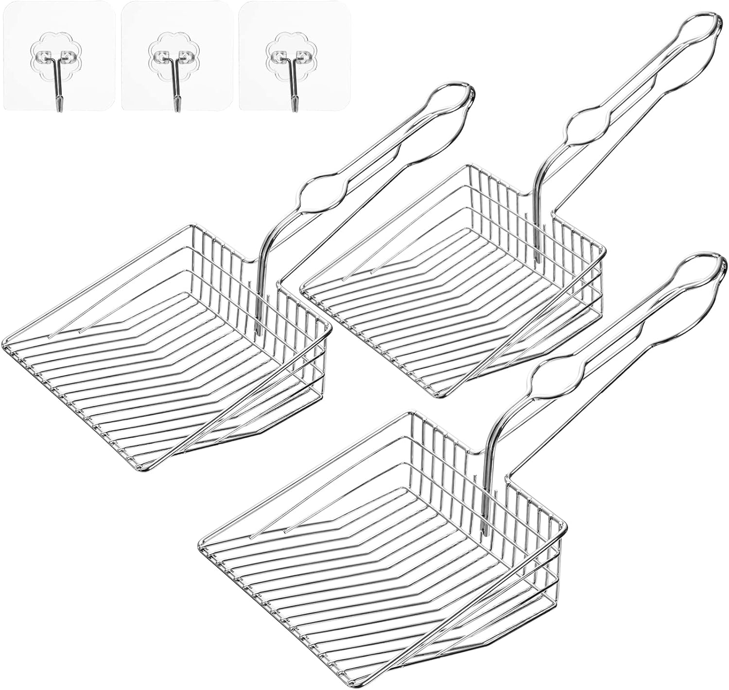Hiceeden 3 Pack Metal Cat Litter Scoop With Hook, Non-Stick Fast Sifting Cat Litter Scooper With Deep Shovel, Durable Ki