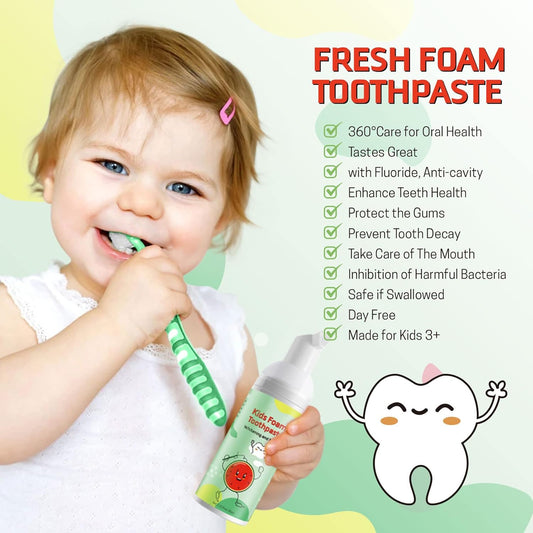 Foam Toothpaste Kids, Toddler Toothpaste with Low uoride, Kids Foam Toothpaste for U Shaped Toothbrush Electric Toothbrush, Foam Toothpaste for Children Kids Ages 3 Plus (Watermelon+Strawberry)