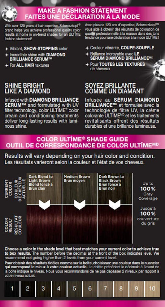 Schwarzkopf Color ultime permanent hair color creme, glam nights, 4.28 auburn brown