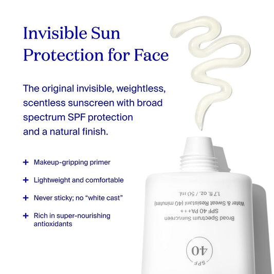 Supergoop! Unseen Sunscreen - SPF 40 - .5   - Invisible, Broad Spectrum Face Sunscreen - Weightless, Scentless, and Oil Free - For All Skin Types and Skin Tones