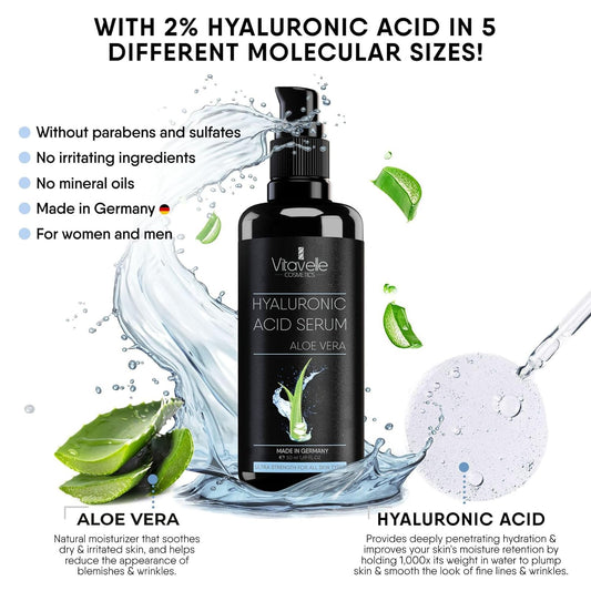 Vitavelle Hydrating Hyaluronic Acid Serum for Face - Aloe Vera Hydrating Serum for Face & Anti Aging Moisturizer for a Smooth, Soft, Even Look - Hydrating Serum & Skin Care Moisturizer