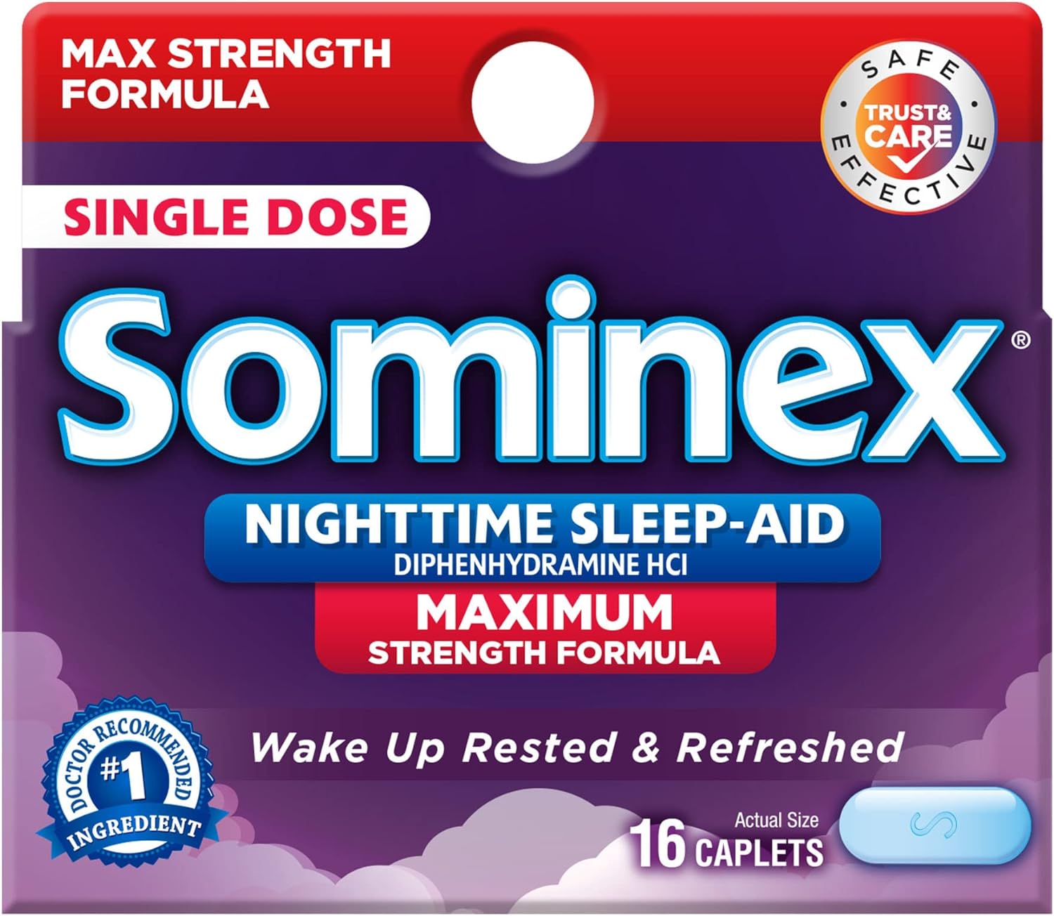 Sominex Nighttime Sleep-Aid Caplets, Maximum Strength, 16 ct. (Pack of