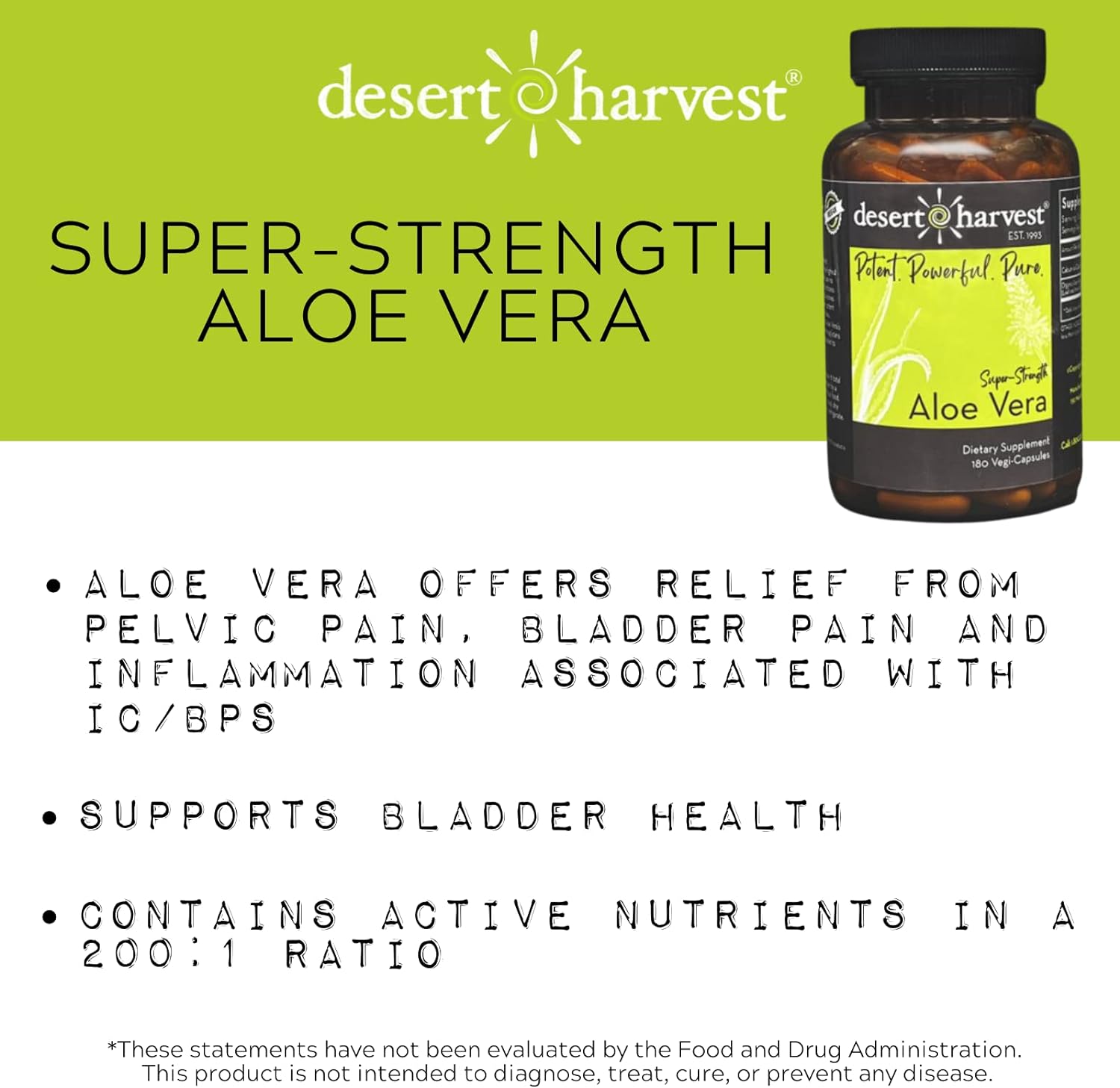 Desert Harvest Aloe Vera, 180 Capsules