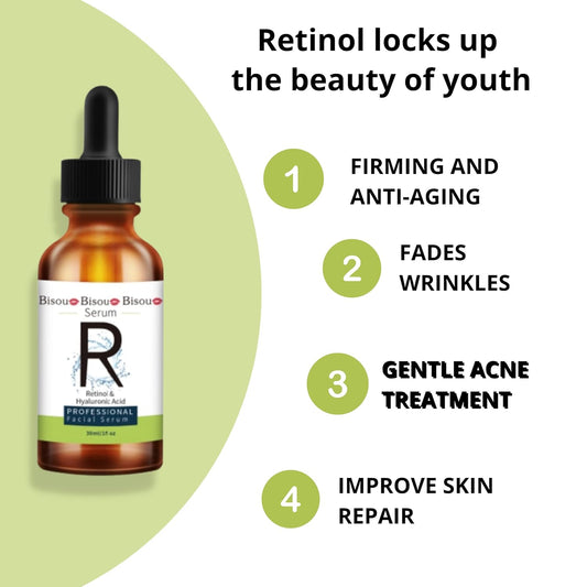 Bisou Bisou Bisou Retinol Serum | Acne Scar Treatment for Face Anti Aging Serum | Deep Wrinkle Repair | Skin Brightening Serum Hyaluronic Acid for Skin Elasticity | Dark Spot Remover Pore Minimizer