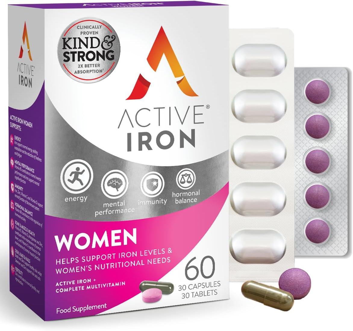 Active Iron Women With Active Multivitamin | 30 Iron Capsules & 30 Act60 Grams