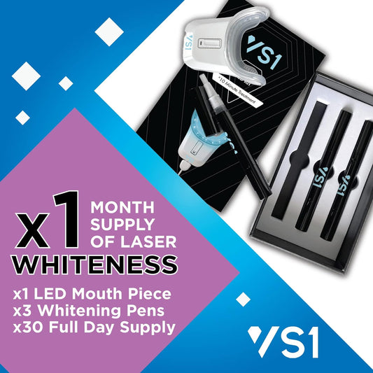 VS1 Teeth Whitening All in One Kit - No Sensitivity - Includes 3 Teeth Whitening Pens 36% Carbamide Peroxide and Our Safe 32x Blue/Red LED Light Mouthpiece Whitens Teeth in Just 10 Minutes