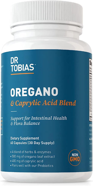 Dr. Tobias Oregano and Caprylic Acid Blend, Gut Flora Balance Complex, Intestinal Health & Immune Support with Herbs & Probiotics, Gut Health Supplements for Women & Men (60 Count (Pack of 1))