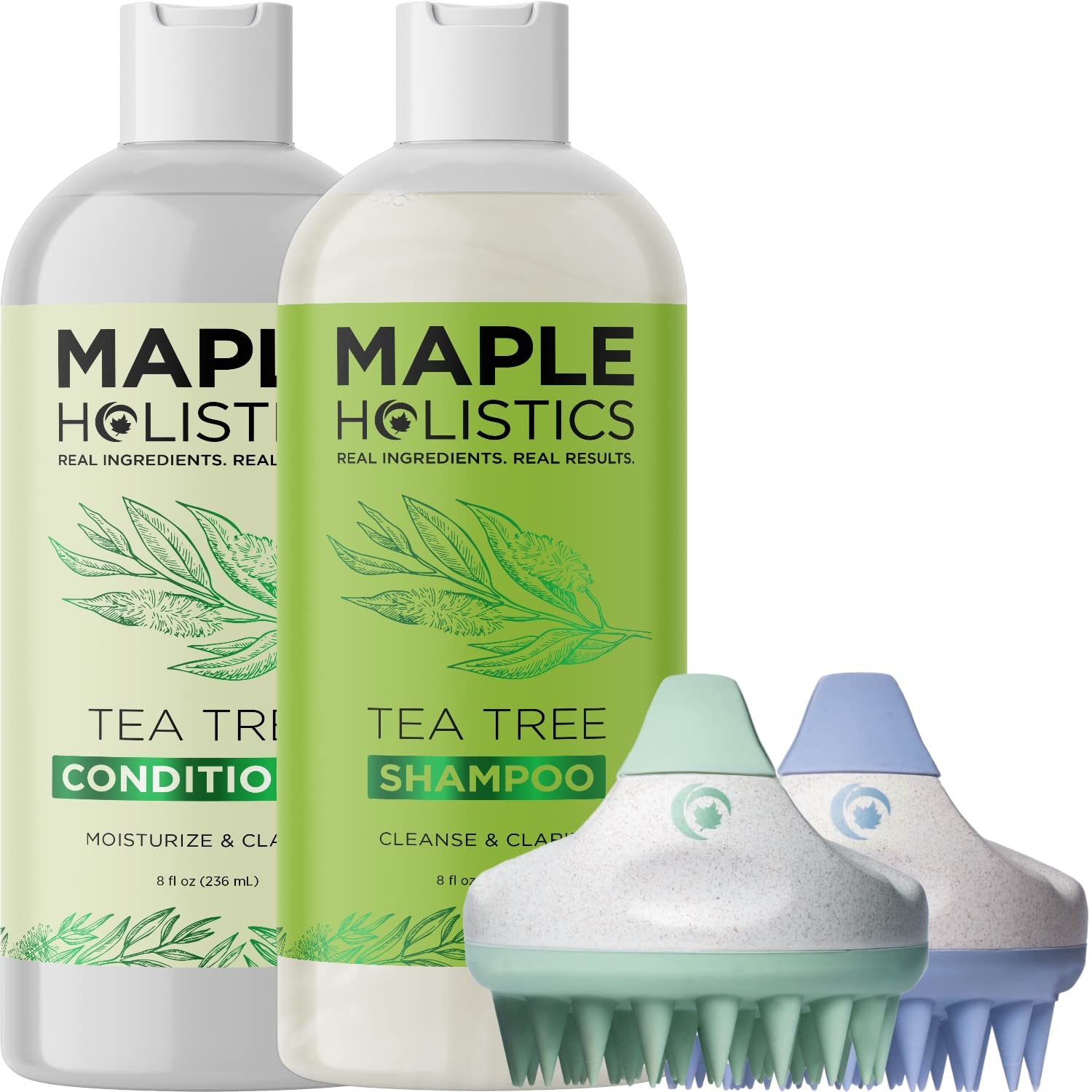 Tea Tree Shampoo and Conditoner with Scrubbers - Soft Silicone Scalp Massager and Scalp Exfoliators Made with Recycled Wheat Straw 2 Pack plus Sulfate Free Tea Tree Oil Shampoo and Conditioner 8