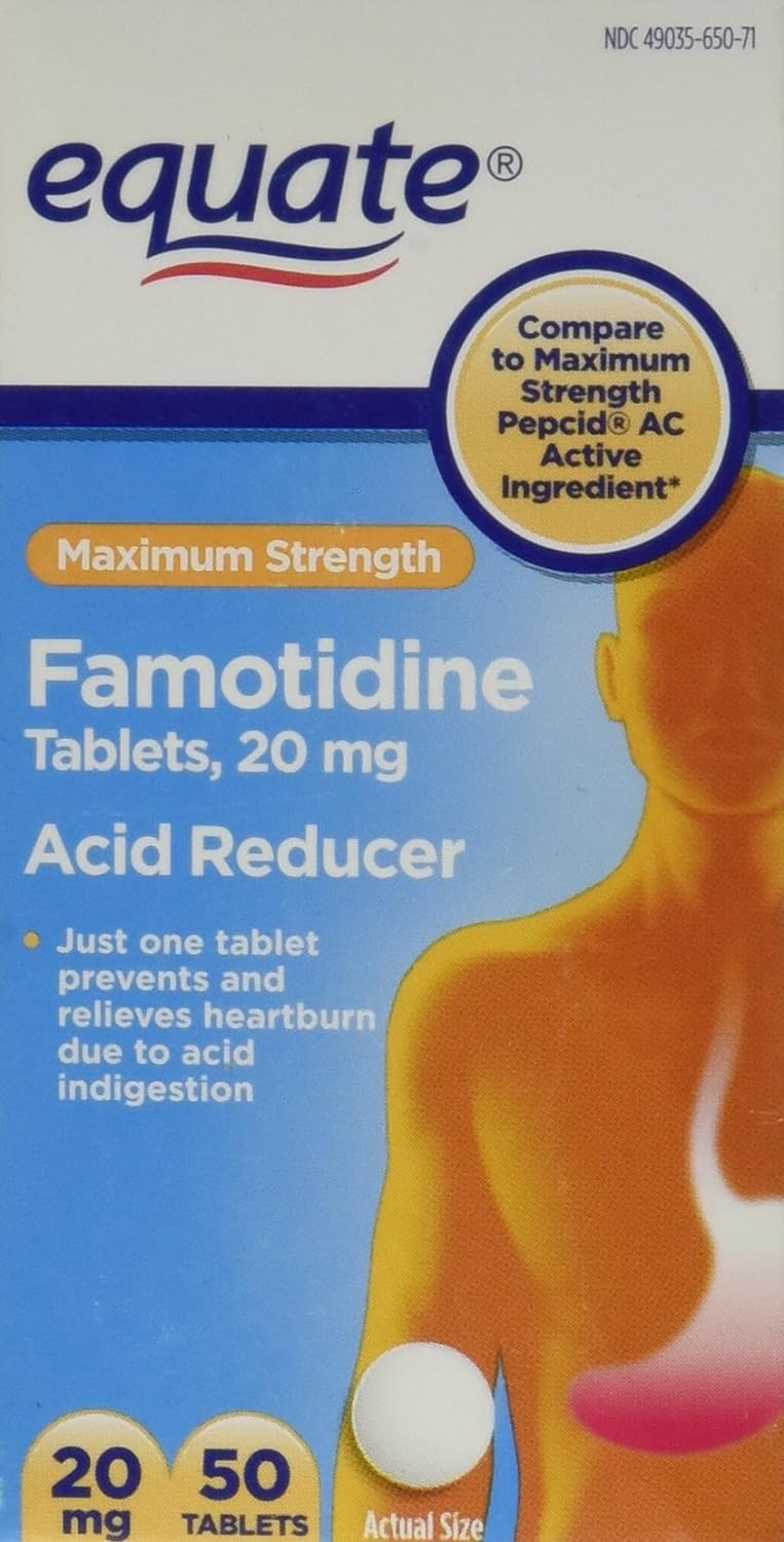 Equate Famotidine Acid Reducer Tablets 20mg, 50ct0.8 Ounces