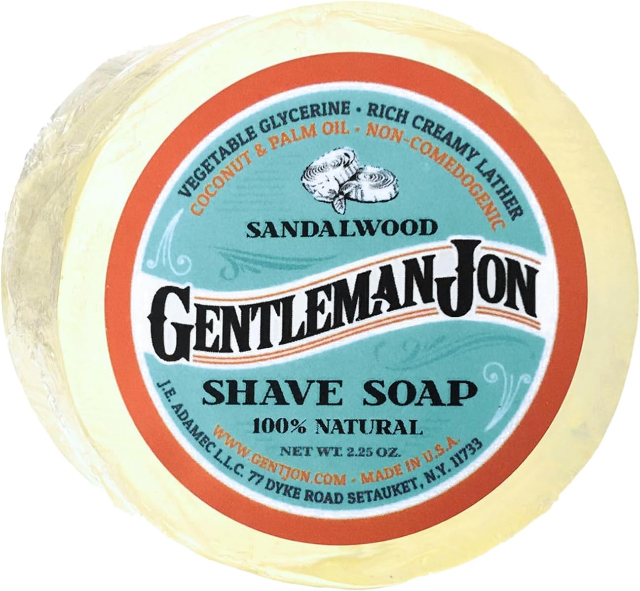 Gentleman Jon Sandalwood Shaving Soap for Men - Creates the Perfect Lather - Ideal for Smooth Shaves - Moisturizes and Protects - Elevate Your Grooming with this Classic Shave Essential (2.25 )