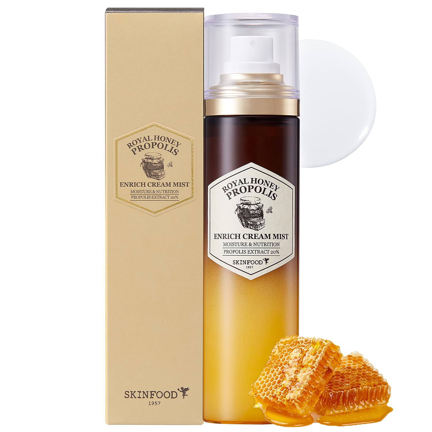 Skinfood Royal Honey Propolis Enrich Cream Mist 120, Facial Spray Mist With Honey Propolis For Instant Hydration And Moisturization, Face Hydrating Spray For Repairing Dry & Damaged Skin