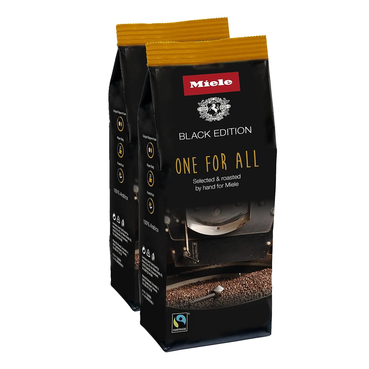 Miele Black Edition One For All Hand-Selected & Hand-Roasted Whole Coffee Beans - USDA Organic, Fair Trade Certified , 2 Pack