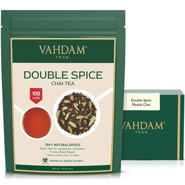 VAHDAM, Double Spice Masala Chai Tea (100 Cup) Strong, Robust & Spicy - Pure Ingredients - ??Blend of Black Tea, Cardamom, Cinnamon, Cloves & Black Pepper - Brew Chai Latte