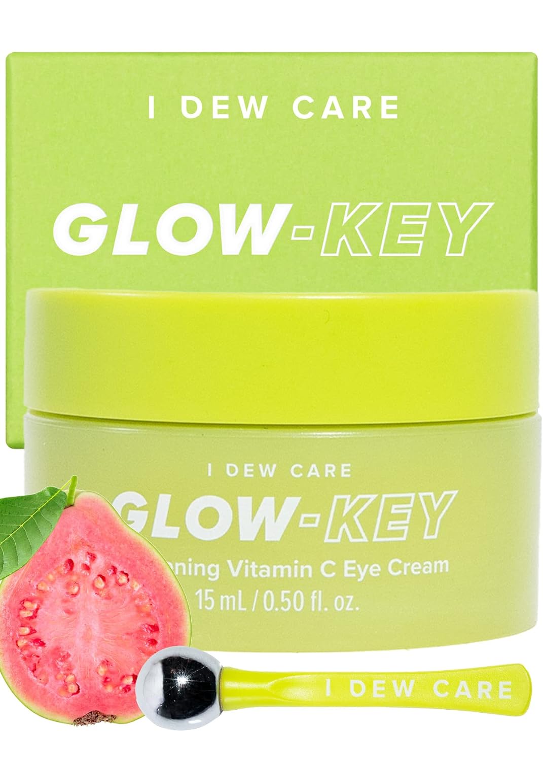 I DEW CARE Eye Cream with Applicator - Glow-Key | Guava Extract, Vitamin C, Hyluronic Acid & Niacinamide for Dark Circles & Puffiness, Gift, Under eye treatment, Brightening & Hydrating, 0.50