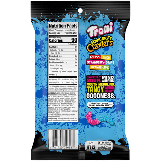 Trolli Sour Brite Crawlers, Original Flavored Sour Gummy Worms, 7.2 Ounce (Pack of 2)