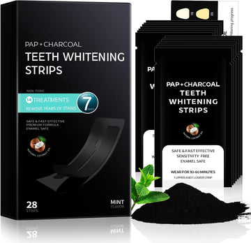 Pap+ Charcoal Teeth Whitening Strips Professional Teeth Whitening Kit for Teeth Sensitive or Coffee Drinker, 28 Tooth Whitener Strips Easy to Use 14 Treatments by ECTEST