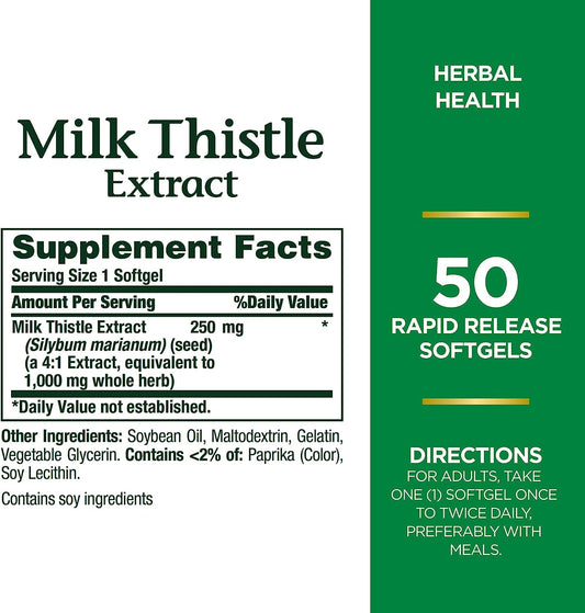 Nature's Bounty Milk Thistle, Herbal Health Supplement, Supports Liver