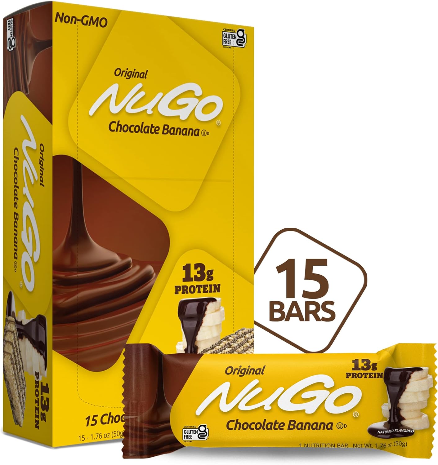 NuGo Protein Bar, Chocolate Banana, 13g Protein, Gluten Free, 15 Count1.8 Pounds