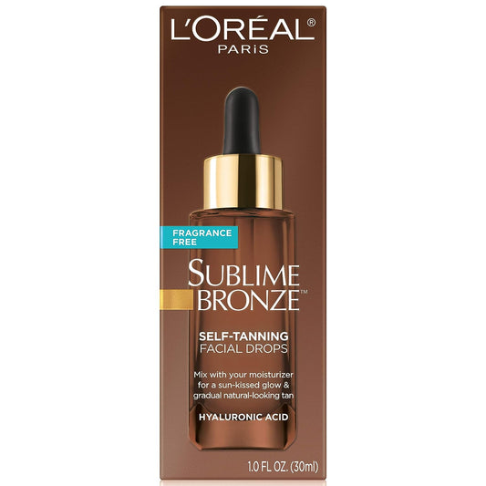 L'Oreal Paris Sublime Bronze Self Tanning Facial Drops with Hyaluronic Acid, Gradual Tan, Fragrance-Free, 1 .