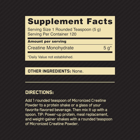 Optimum Nutrition Micronized Creatine Monohydrate Powder, Un