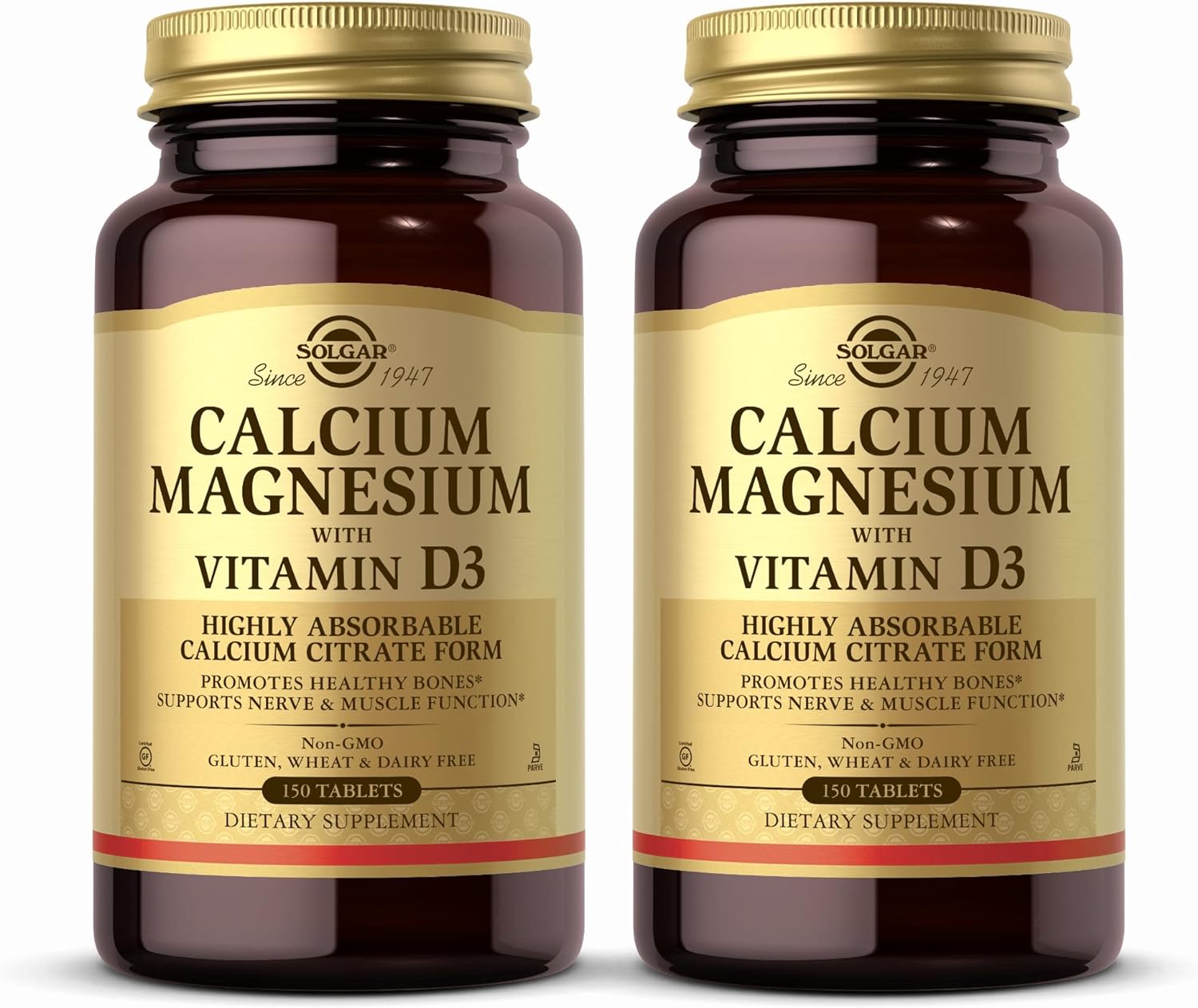 Solgar Calcium Magnesium with Vitamin D3-150 Tablets, Pack of 2 - Promotes Healthy Bones, Supports Nerve & Muscle Functi
