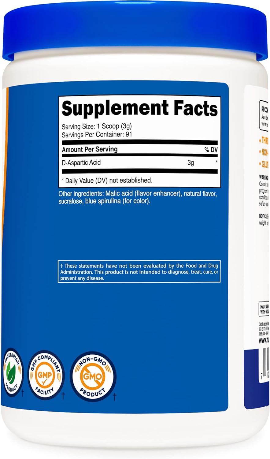  Nutricost D-Aspartic Acid (DAA) Powder 300G (Blue Raspberry
