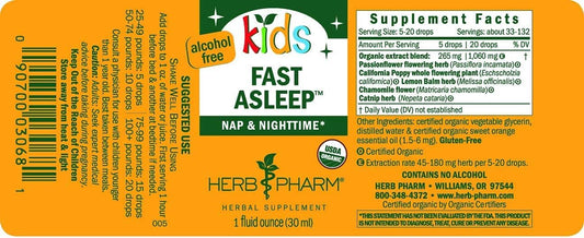 Herb Pharm Kids Fast Asleep – Certified Organic, Alcohol-Free Liquid Herbal Sleep Aid