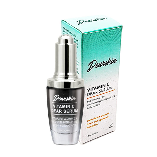 Dearskin Vitamin C Serum 20% - PURE L-ASCORBIC ACID, Ferulic Acid, Hyaluronic Acid Botanic, Vitamin E Organic Cruelty Free for Face and Neck Best Antioxidant, Treatment for Wrinkles, Men and Women