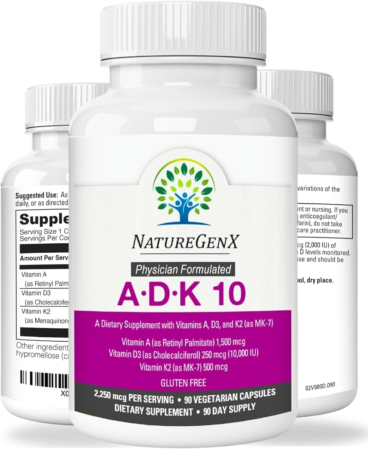 Naturegenx Adk 10 Supplement - Vitamins A, D3 And K2 - Potent 10000 Iu Vitamin D3 With Vitamin A Plus K2 For Bone, Heart