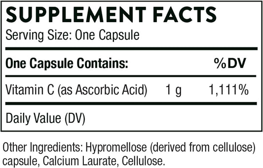 Thorne Ascorbic Acid - 1000 mg Vitamin C Supplement - Supports Healthy Immune Response, Collagen Formation, and Antioxidant Support - Gluten-Free - 60 Capsules