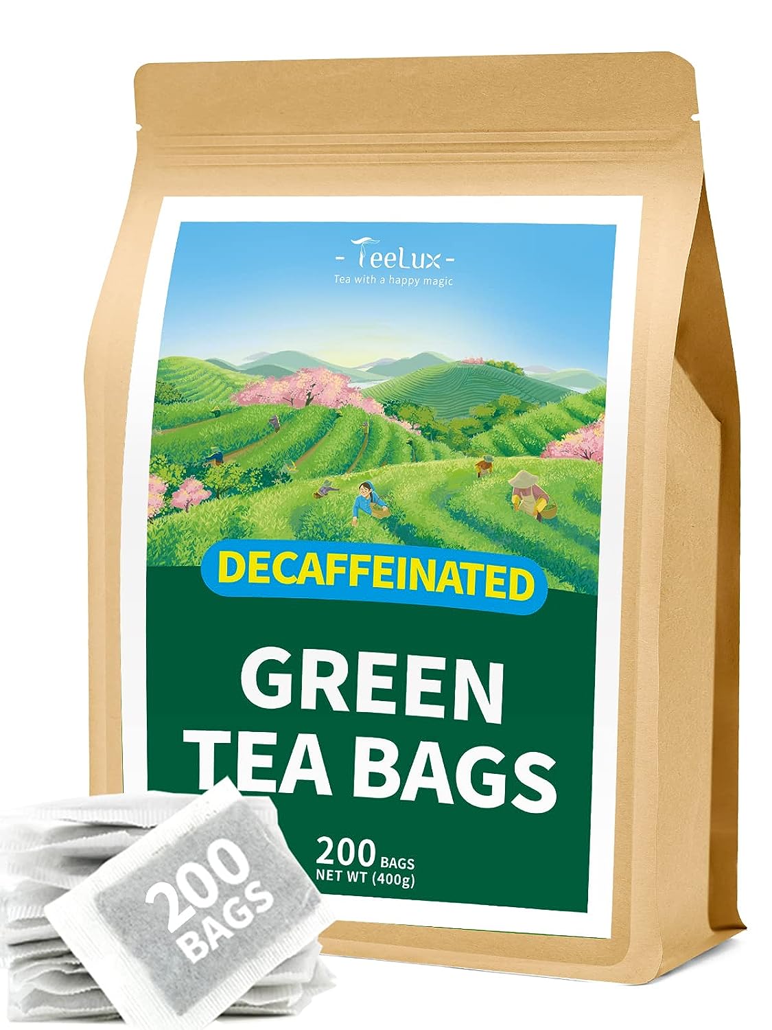 TeeLux Decaf Green Tea Bags, Pure Decaffeinated Green Tea, Super Antioxidant, Hot & Iced Tea, 200 Count