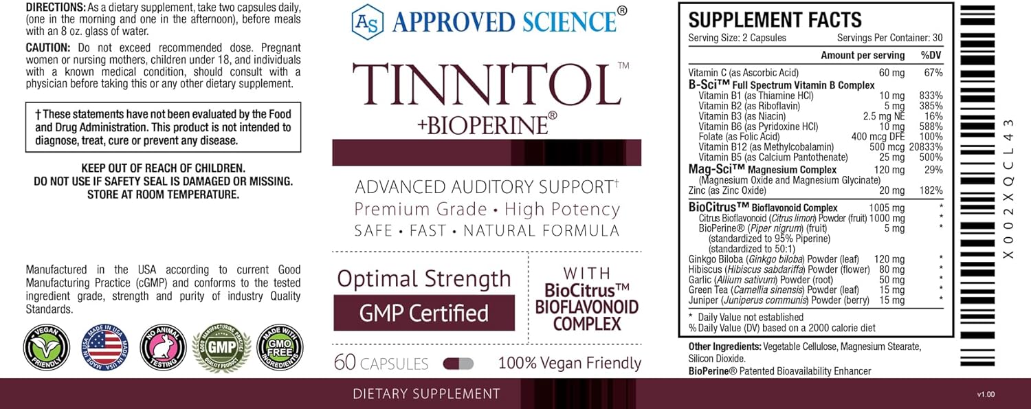 Approved Science® Tinnitol - Tinnitus Support Supplement - Ease Ringin