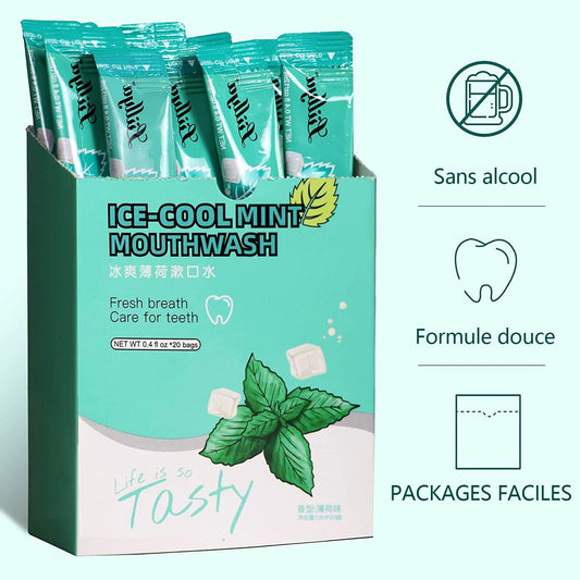 Liillya Travel Mouthwash, On The Go Single Use Mouthwash Packets Alcohol Free Mini Mouthwash for Adults Great for Work, Smokers, Hotels 20 Single Packs