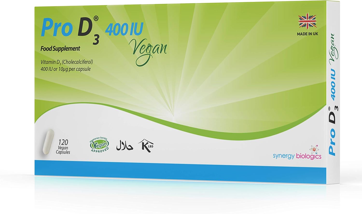 Pro D3 Vegan 400 IU | 120 Capsules | Made in The UK | Gluten Free | Nu89 Grams