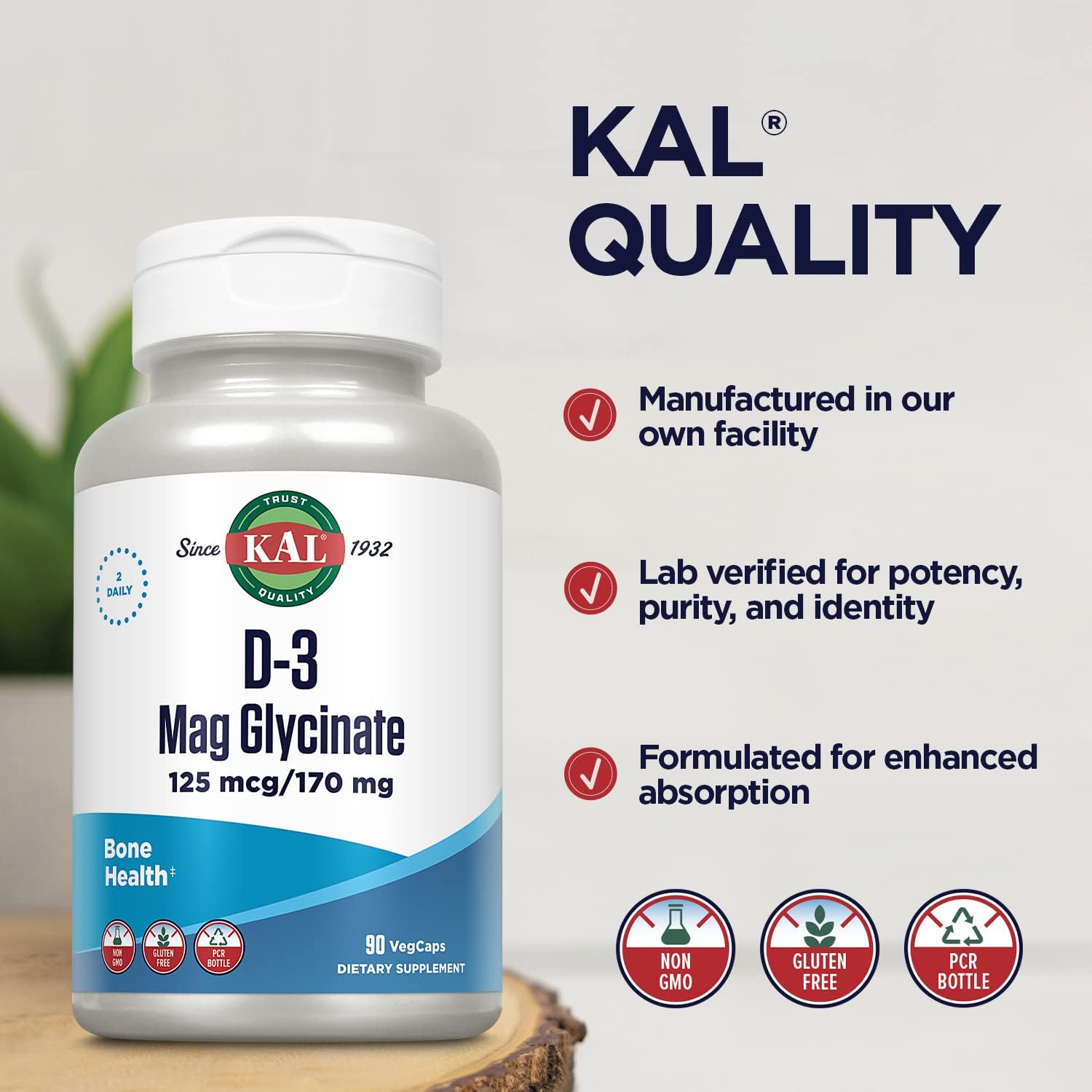KAL Vitamin D3 & Magnesium Glycinate, Enhanced Absorption Formula with