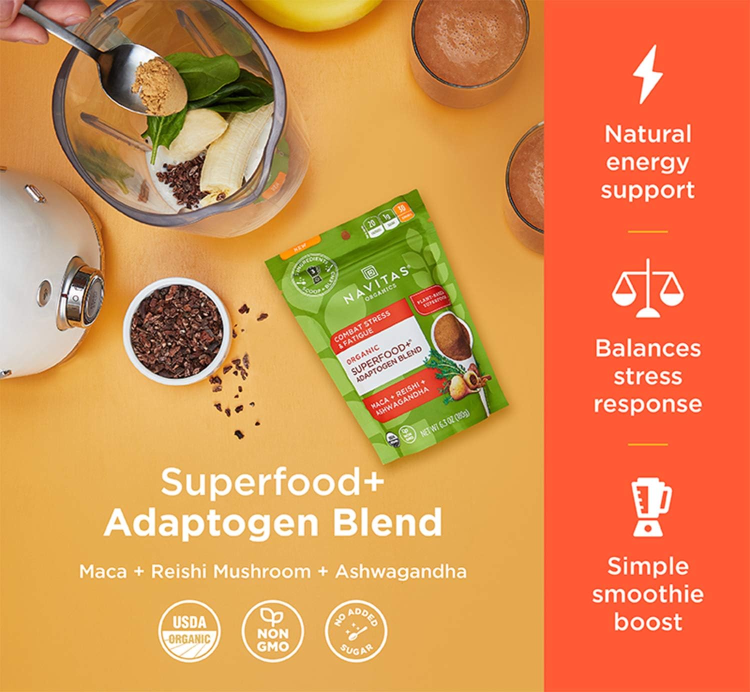 Navitas Organics Superfood+ Adaptogen Blend for Stress Support (Maca +