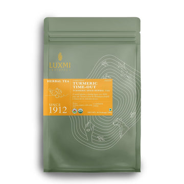 Luxmi Estates Turmeric Time-Out Herbal Tea 50 Tea Bags (100g) Pack | Certified USDA Organic Herbal Tea | With Organic Turmeric, Ginger, Cardamom, Black Pepper | Supports A Healthy Response To Inflammation (50 Cups Bulk Pack)