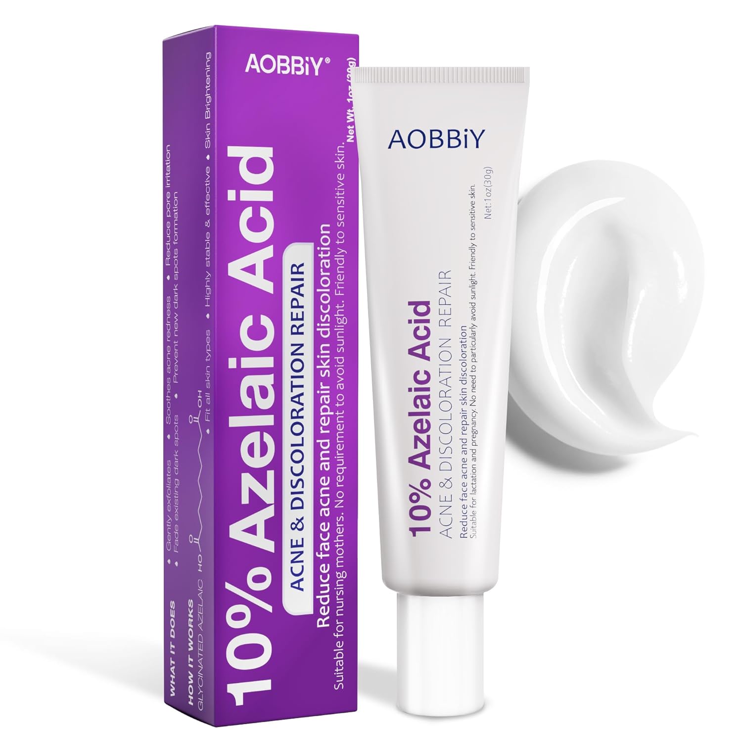 AOBBIY Azelaic Acid Cream, 10% Azelaic Acid Booster, Acne Treatment for Face, Body Acne Treatment, Rosacea Treatment for Face, Rosacea Skin Care Products, Melasma Treatment for Face, 1