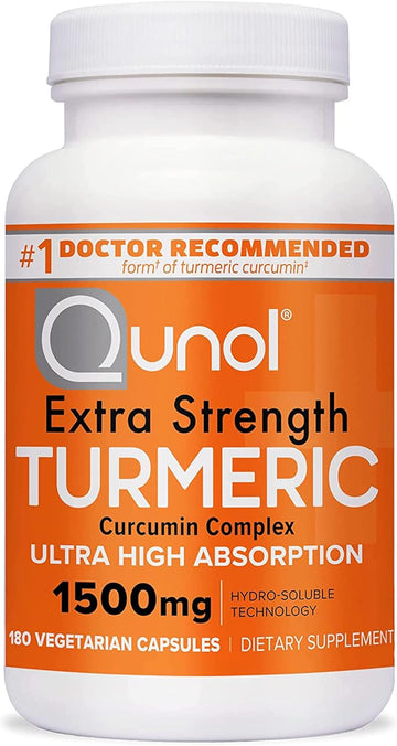 Turmeric Curcumin Supplement, Qunol Turmeric 1500mg With Ultra High Absorption, Joint Support Supplement, Extra Strength Turmeric Capsules, 2 Month Supply, 180 Count (Pack of 1)