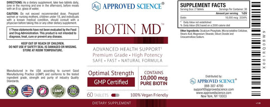 Approved Science Biotin Md  Extra Strength Pure Biotin 10,000Mcg To